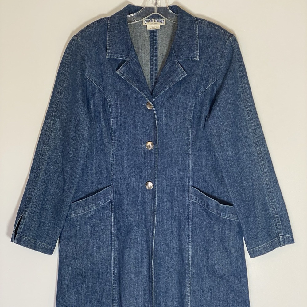 Vintage Gotcha Covered Denim Jacket‎ Womens Medium Blue 3 Button Pockets 80s 90s